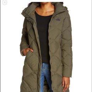 The North Face Ladies Hooded Water Resistant Down Parka XL Taupe Green NWT